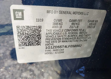 2020 Chevrolet Malibu Fwd Lt z USA, uszkodzony, nr VIN 1G1ZD5ST4LF058882